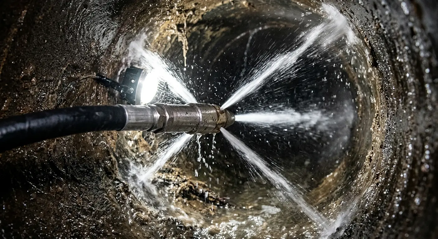 High-pressure hydro jetting nozzle cleaning sewer pipe for Sewer Cleanout in Fair Oaks